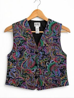 Vintage Koret Petites Paisley Vest Size 4P Multicolor Button Front Boho Retro